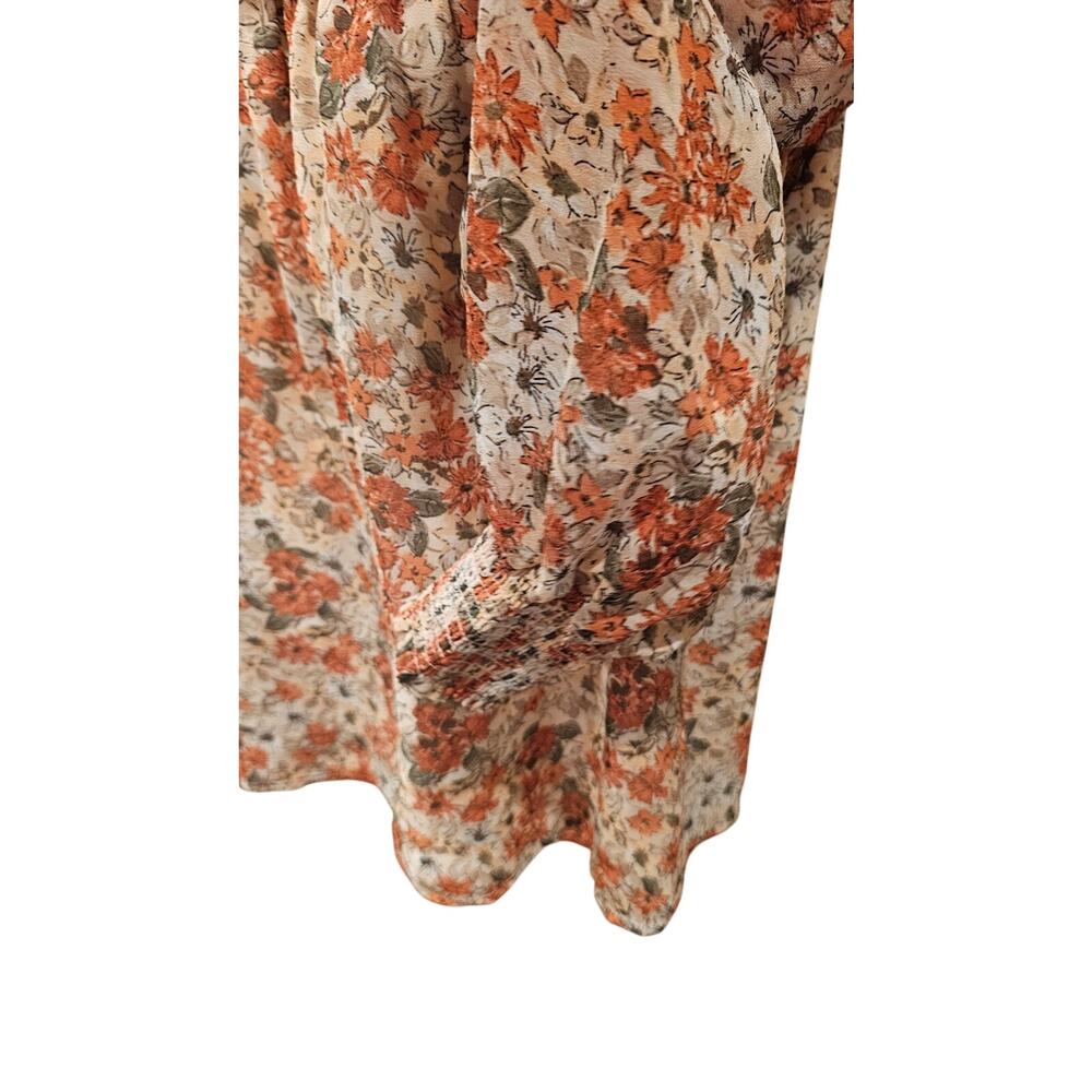 Roolee Sz M Chiffon Semi Lined Mong Sleeve Cottagecore Ruffle Peasant Top Euc — image 4 of 8